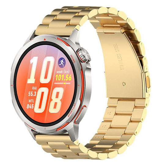 For Huawei Watch GT Runner 2 Three Beads Folding Clasp Stainless Steel Watch Band(Gold)