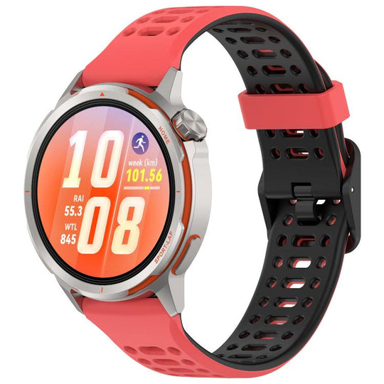 For Huawei Watch GT Runner 2 Perforated Double Color Silicone Watch Band(Red Black)