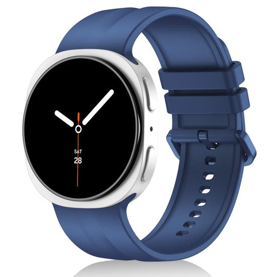 For Galaxy Watch9 / 8 / 8 Classic Solid Color Vertical Striped Silicone Watch Band Size: L(Dark Blue)
