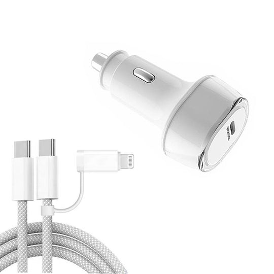 P01 PD45W Type-C / USB-C Buck Boost Car Charger with Type-C to 8 Pin and Type-C Data Cable(White)