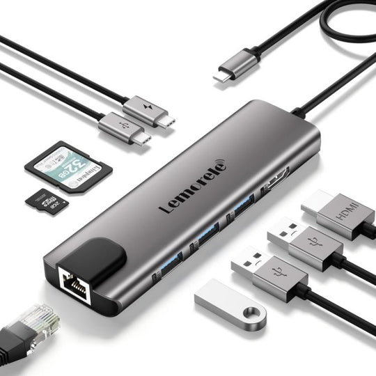 Lemorele TC39 9 in 1 Docking Station HDMI Ethernet 100W PD Laptop Connector