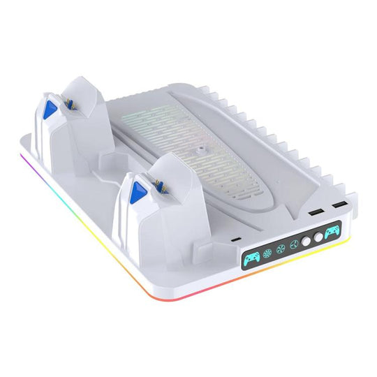For PS5 / PS5 Slim / PS5 Pro Cooling Stand Dual Controller Charging Station Game Storage Rack(White)