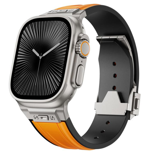 For Apple Watch 46mm / 49mm / 45mm / 44mm I-shaped Nail Folding Buckle Two Color Silicone Watch Band(Titanium Orange)