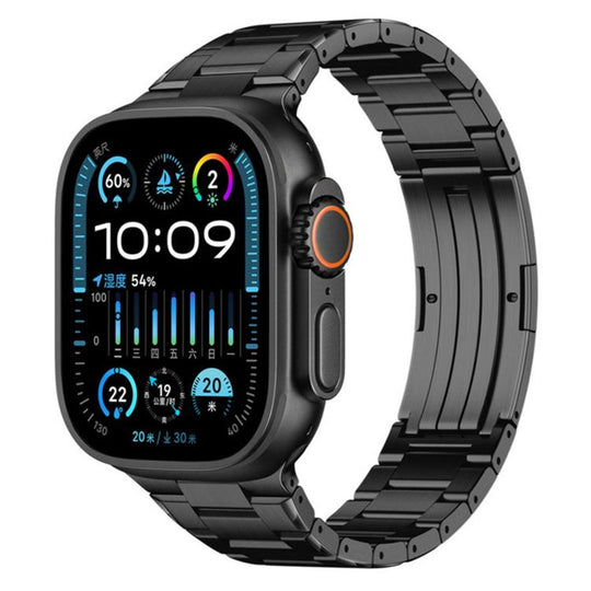 For Apple Watch 46mm / 49mm / 45mm / 44mm Double Press Folding Clasp Titanium Watch Band(Black)