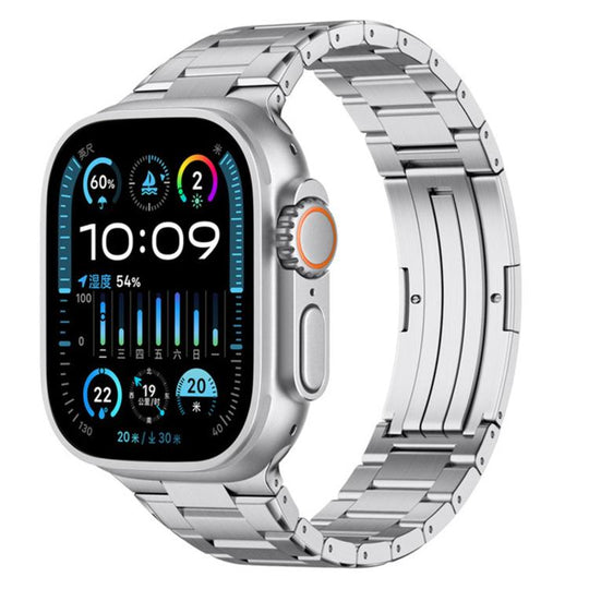 For Apple Watch 46mm / 49mm / 45mm / 44mm Double Press Folding Clasp Titanium Watch Band(Silver)