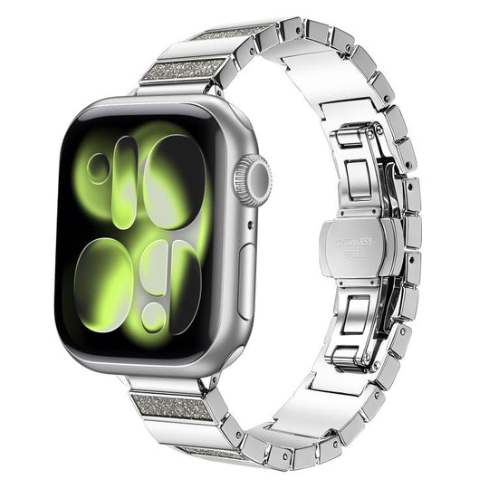 For Apple Watch 42mm / 41mm / 40mm / 38mm Piano Key Design Stainless Steel Folding Clasp Metal Watch Band(Glitter Gray)