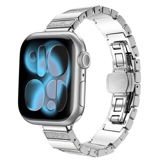 For Apple Watch 42mm / 41mm / 40mm / 38mm Piano Key Design Stainless Steel Folding Clasp Metal Watch Band(Glitter Silver)
