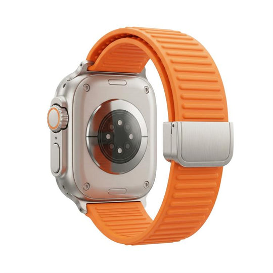 For Apple Watch 46mm / 49mm / 45mm / 44mm Mountain Pattern Loop Magnetic Buckle Silicone Watch Band(Orange)