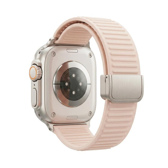 For Apple Watch 46mm / 49mm / 45mm / 44mm Mountain Pattern Loop Magnetic Buckle Silicone Watch Band(Pink)