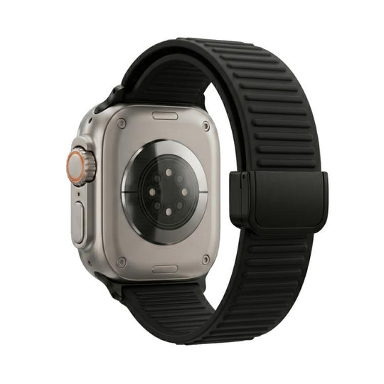 For Apple Watch 46mm / 49mm / 45mm / 44mm Mountain Pattern Loop Magnetic Buckle Silicone Watch Band(Black)
