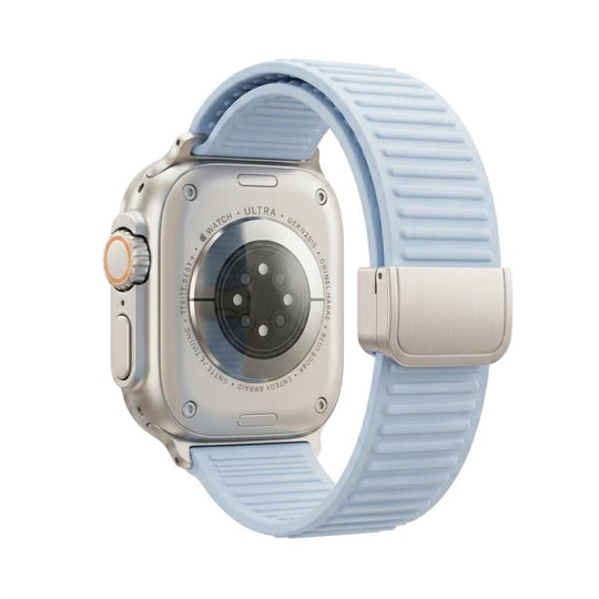 For Apple Watch 46mm / 49mm / 45mm / 44mm Mountain Pattern Loop Magnetic Buckle Silicone Watch Band(Light Blue)