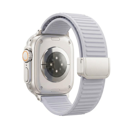 For Apple Watch 46mm / 49mm / 45mm / 44mm Mountain Pattern Loop Magnetic Buckle Silicone Watch Band(Gray)