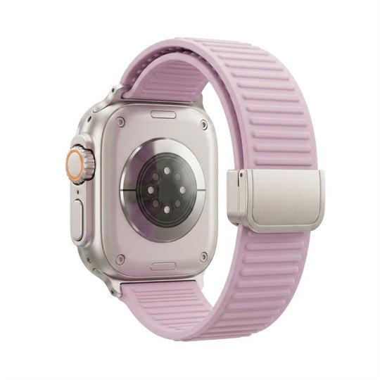 For Apple Watch 46mm / 49mm / 45mm / 44mm Mountain Pattern Loop Magnetic Buckle Silicone Watch Band(Light Purple)