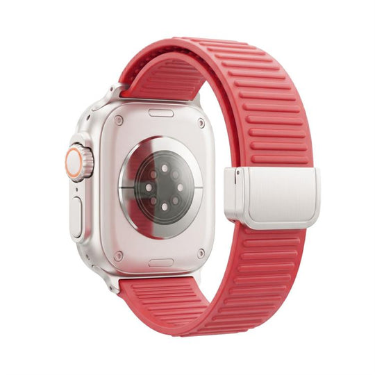 For Apple Watch 46mm / 49mm / 45mm / 44mm Mountain Pattern Loop Magnetic Buckle Silicone Watch Band(Red)