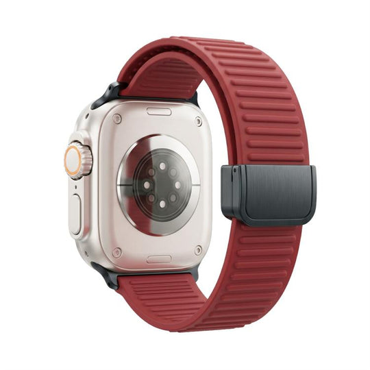 For Apple Watch 46mm / 49mm / 45mm / 44mm Mountain Pattern Loop Magnetic Buckle Silicone Watch Band(Wine Red)