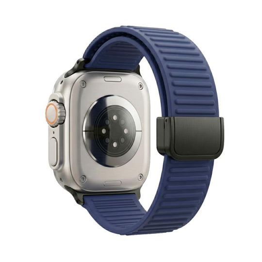 For Apple Watch 46mm / 49mm / 45mm / 44mm Mountain Pattern Loop Magnetic Buckle Silicone Watch Band(Dark Blue)