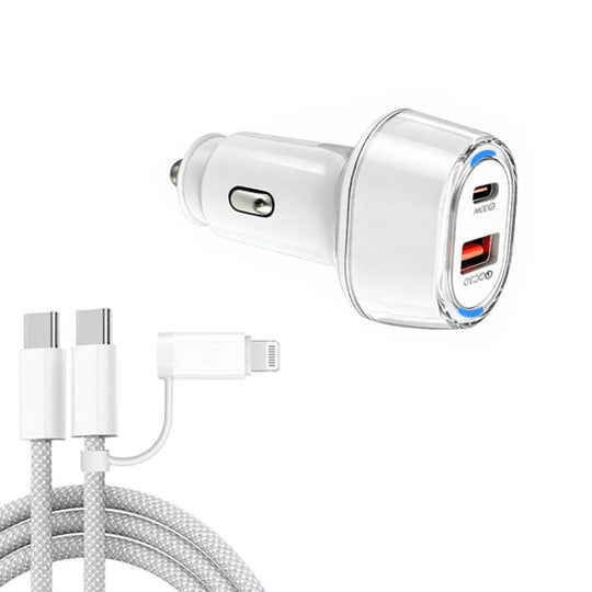 P78 55W PD3.0 + QC3.0 USB Car Charger with Type-C to 8 Pin / Type-C Data Cable(White)