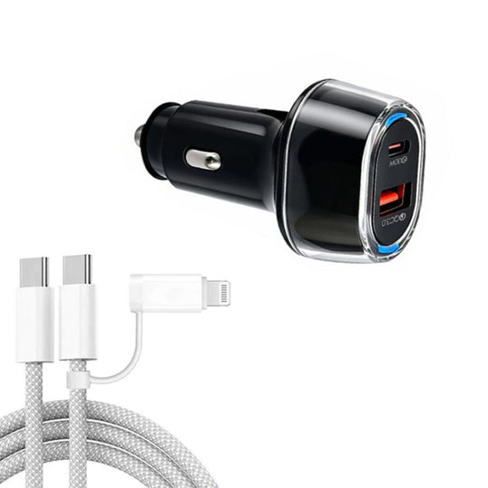P78 55W PD3.0 + QC3.0 USB Car Charger with Type-C to 8 Pin / Type-C Data Cable(Black)