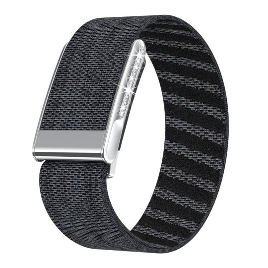 For WHOOP 5.0 Electrocardiogram Single-Row Diamond Elastic Nylon Watch Band(Black Gray)