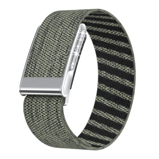 For WHOOP 5.0 Electrocardiogram Single-Row Diamond Elastic Nylon Watch Band(Gray Green)