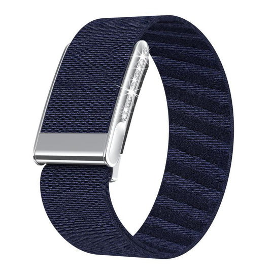 For WHOOP 5.0 Electrocardiogram Single-Row Diamond Elastic Nylon Watch Band(Dark Blue)