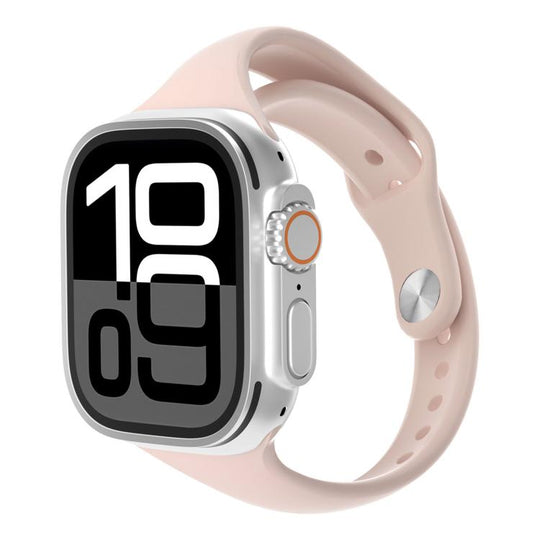 For Apple Watch 42mm / 41mm / 40mm / 38mm Angled Connector Slim Reverse Buckle Silicone Watch Band(Vintage Rose)