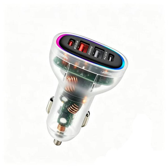 P54 75W PD3.0 USB-C x 2+USB x 2 Multi Protocol Car Charger(Transparent White)