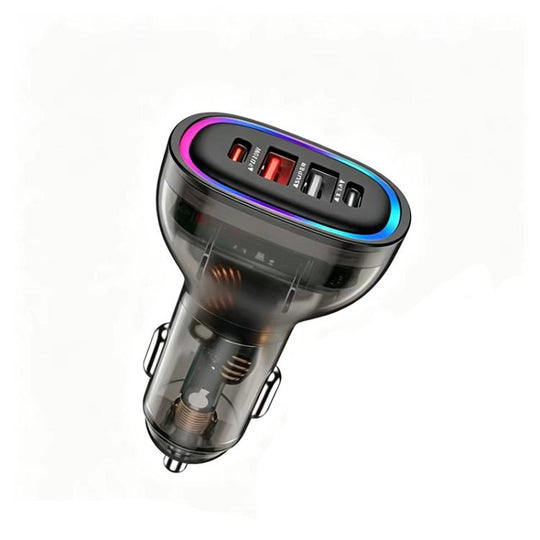 P54 75W PD3.0 USB-C x 2+USB x 2 Multi Protocol Car Charger(Transparent Black)