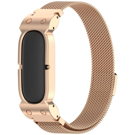 For Google Fitbit Air Metal Case Integrated Milanese Magnetic Stainless Steel Watch Band(Rose Gold)