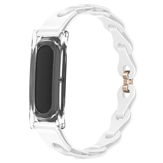 For Google Fitbit Air Transparent PC Case Hybrid Stylish Hollow Silicone Bracelet Watch Band(White)