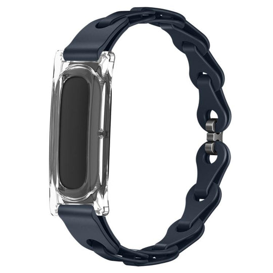 For Google Fitbit Air Transparent PC Case Hybrid Stylish Hollow Silicone Bracelet Watch Band(Midnight Blue)