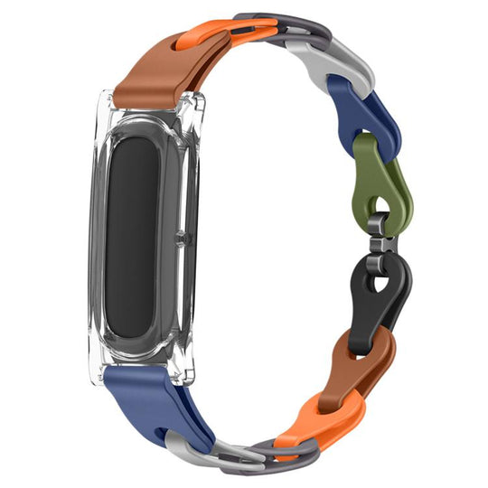 For Google Fitbit Air Transparent PC Case Hybrid Stylish Hollow Silicone Bracelet Watch Band(Camouflage Rainbow)