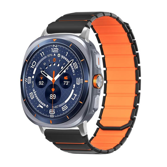 For Galaxy Watch9 / 8 / 8 Classic Two Color Magnetic Silicone Watch Band(Black Orange)