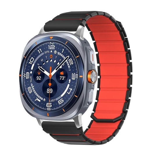 For Galaxy Watch9 / 8 / 8 Classic Two Color Magnetic Silicone Watch Band(Black Red)