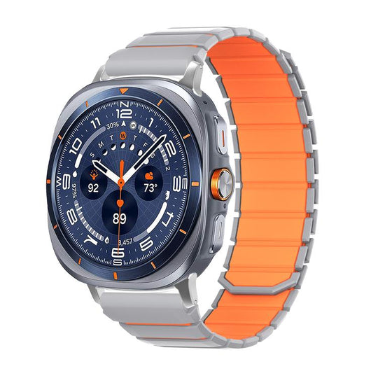 For Galaxy Watch Ultra2 2026 / 2025 / 1 2024 Two Color Magnetic Silicone Watch Band(Gray Orange)