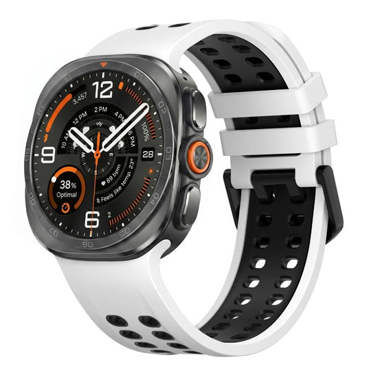 For Galaxy Watch Ultra2 2026 / 2025 / 1 2024 Two Color Double-Row Pin Buckle Silicone Watch Band(White Black)