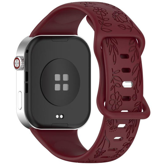 For Xiaomi Band  10 Pro / Redmi Watch 6 / 5 Sunflower Pattern Butterfly Buckle Silicone Watch Band(Wine Red)