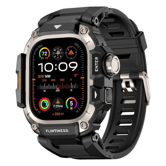 For Apple Watch Ultra3 / Ultra2 / Ultra 49mm Metal Connector Case Integrated TPU Watch Band(Titanium Black)