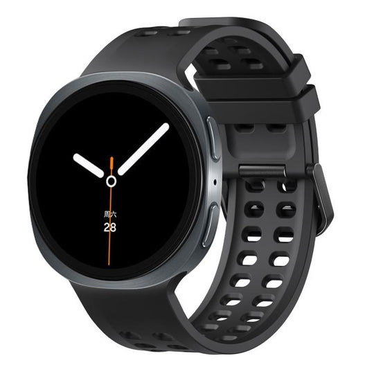 For Galaxy Watch9 / 8 / 8 Classic Double-Row Pin Buckle Solid Color Silicone Watch Band(Black)