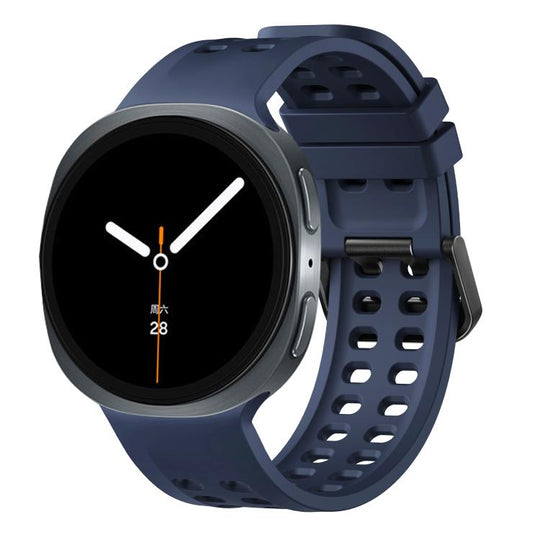 For Galaxy Watch9 / 8 / 8 Classic Double-Row Pin Buckle Solid Color Silicone Watch Band(Dark Blue)