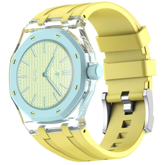 For Swatch Royal Pop Three O Clock Direction Clear Plastic Case Integrated Silicone Watch Band(Yellow)