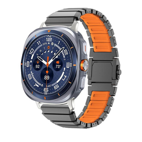 For Galaxy Watch Ultra2 2026 / 2025 / 1 2024 Magnetic Buckle Titanium Metal Hybrid Silicone Watch Band(Black Orange)