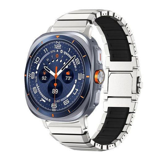 For Galaxy Watch Ultra2 2026 / 2025 / 1 2024 Magnetic Buckle Titanium Metal Hybrid Silicone Watch Band(Silver Black)