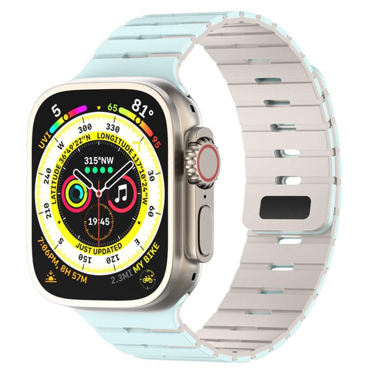 For Apple Watch 46mm / 49mm / 45mm / 44mm Piano Key Design Dual Color Magnetic Silicone Watch Band(Mint Green Starlight)