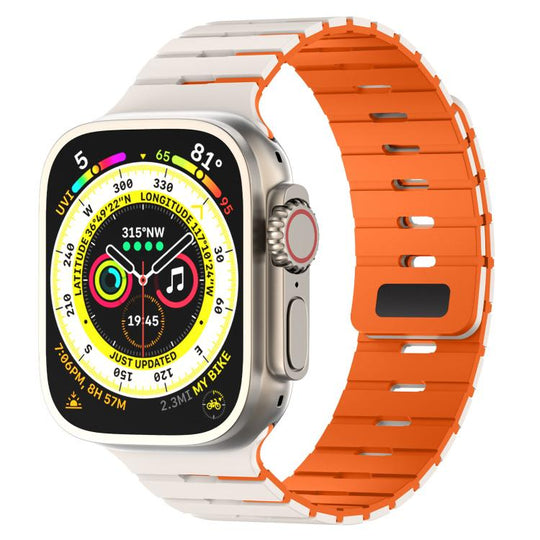 For Apple Watch 46mm / 49mm / 45mm / 44mm Piano Key Design Dual Color Magnetic Silicone Watch Band(Starlight Orange)
