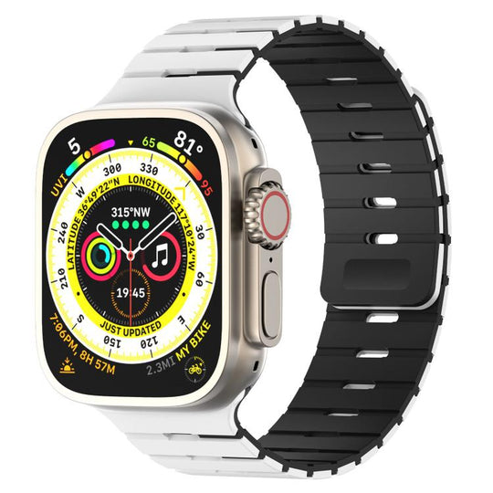 For Apple Watch 46mm / 49mm / 45mm / 44mm Piano Key Design Dual Color Magnetic Silicone Watch Band(White Black)