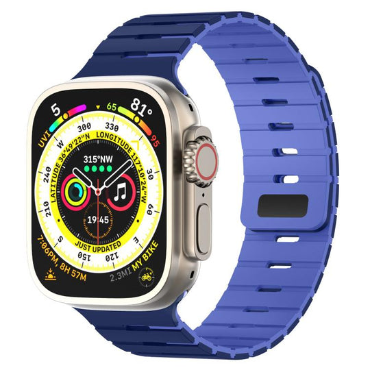 For Apple Watch 46mm / 49mm / 45mm / 44mm Piano Key Design Dual Color Magnetic Silicone Watch Band(Light Dark Navy Blue)