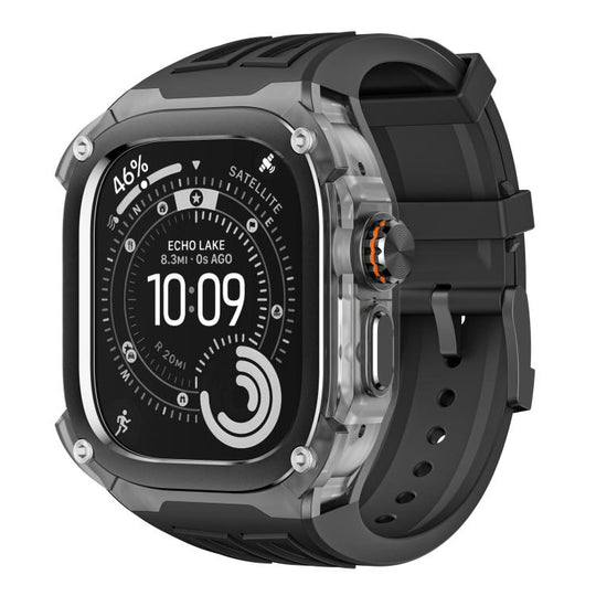For Apple Watch Ultra 3 / 2 / 1 49mm Metal Frame Integrated Solid Color Silicone Watch Band(Black)