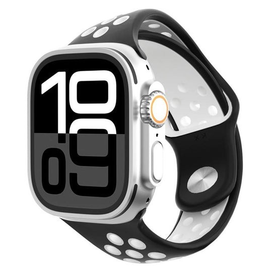 For Apple Watch 46mm / 49mm / 45mm / 44mm Angled Design Reverse Buckle Two Color Silicone Watch Band(Black White)