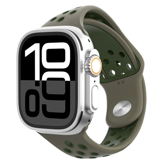 For Apple Watch 46mm / 49mm / 45mm / 44mm Angled Design Reverse Buckle Two Color Silicone Watch Band(Olive Gray Army Green)